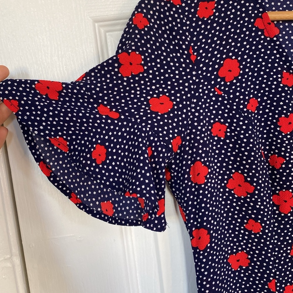Forever 21 Navy Polka Dot Floral Mini Dress (S) - Picture 5 of 6